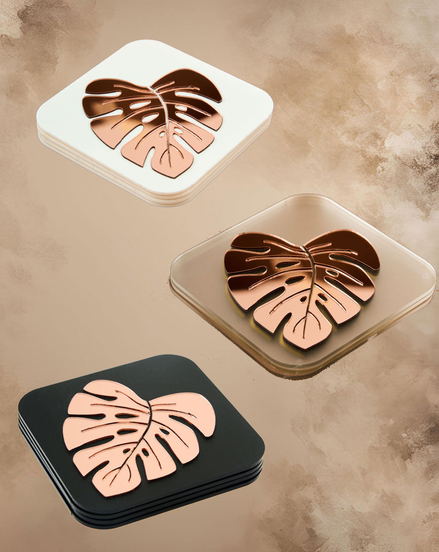 Exotic Jungle Leaf RoseGold Coasters