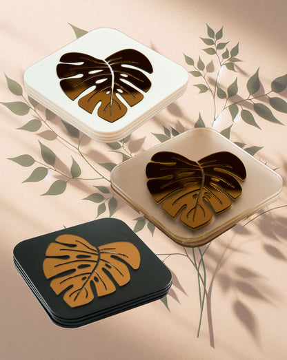 Exotic Jungle Leaf Copper Coasters