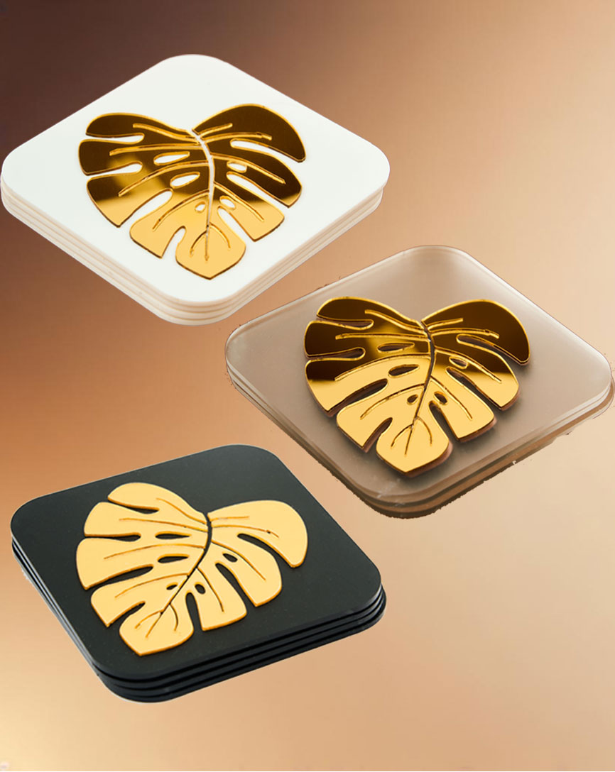 Exotic Jungle Leaf Gold Coasters