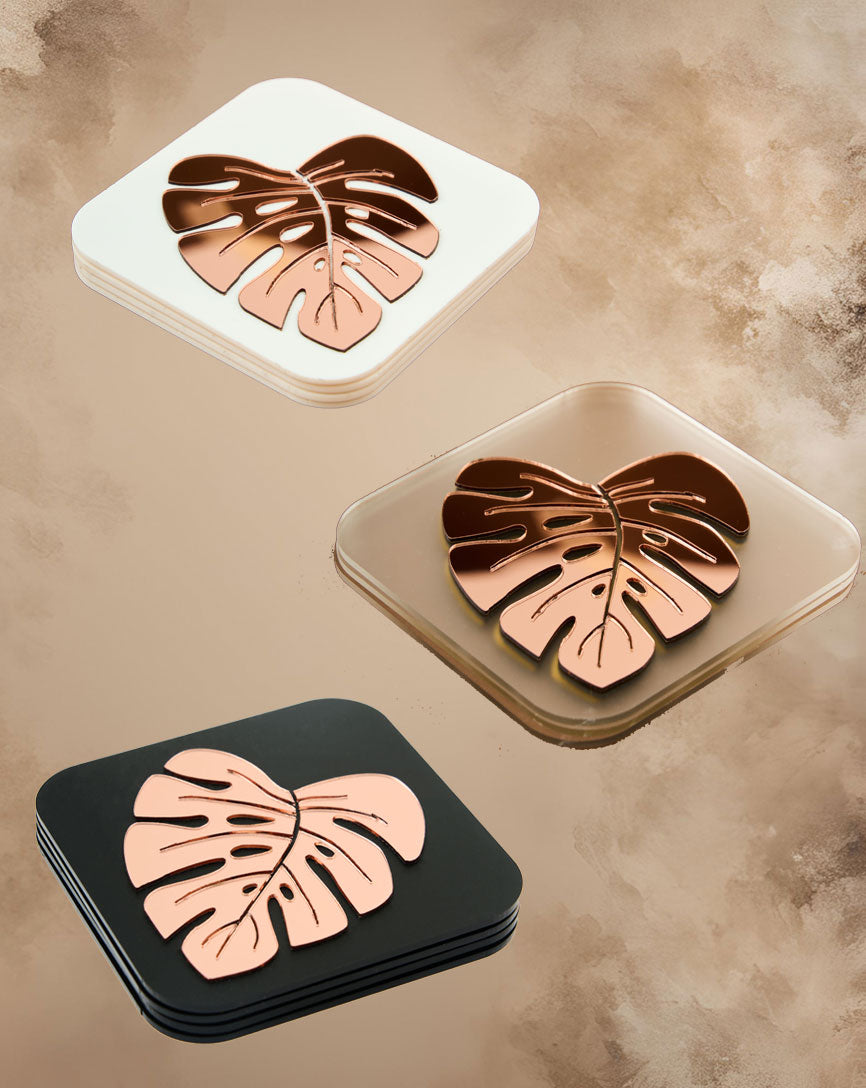 Exotic Jungle Leaf RoseGold Coasters