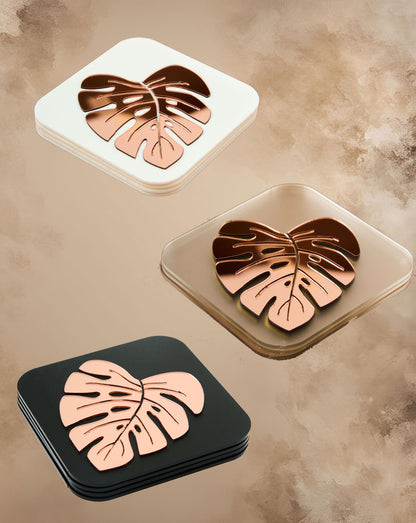 Exotic Jungle Leaf RoseGold Coasters