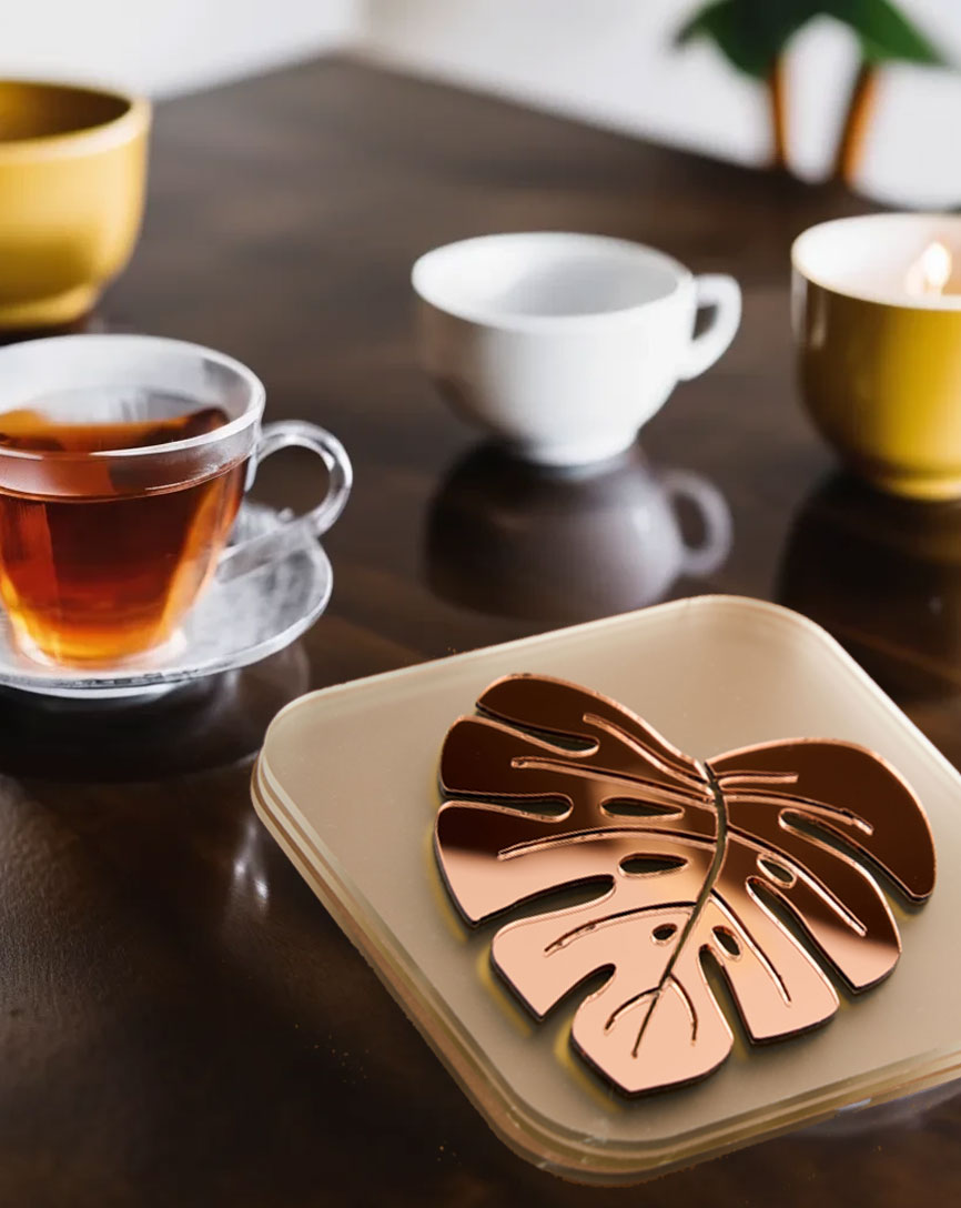 Exotic Jungle Leaf RoseGold Coasters