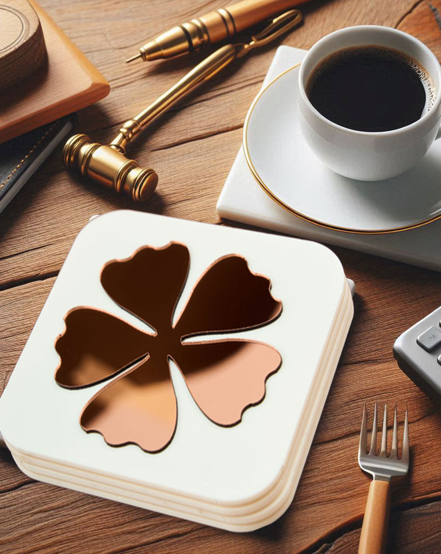 Clover Charm RoseGold Coasters