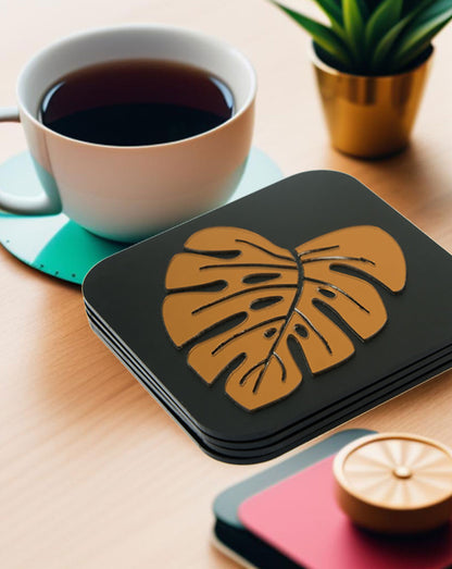 Exotic Jungle Leaf Copper Coasters