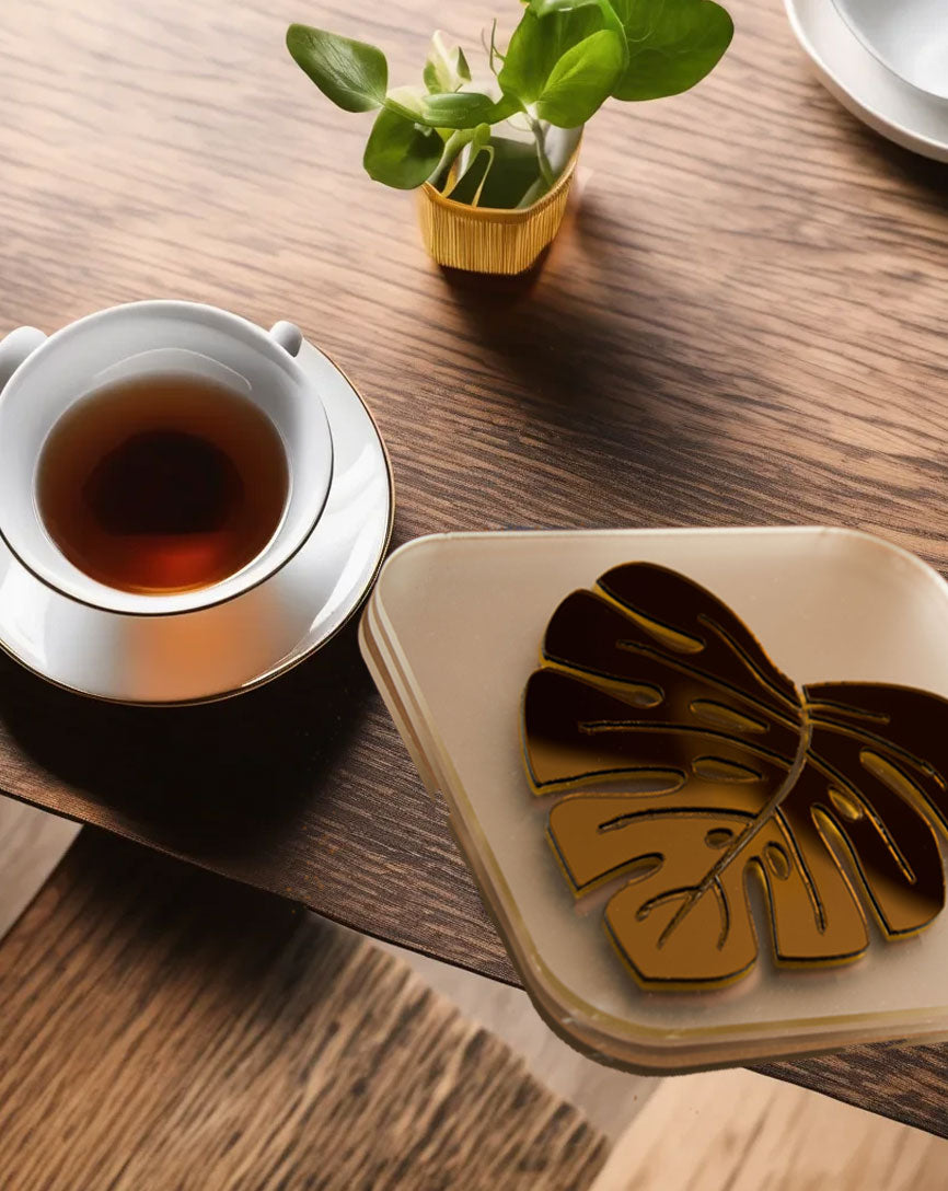 Exotic Jungle Leaf Copper Coasters