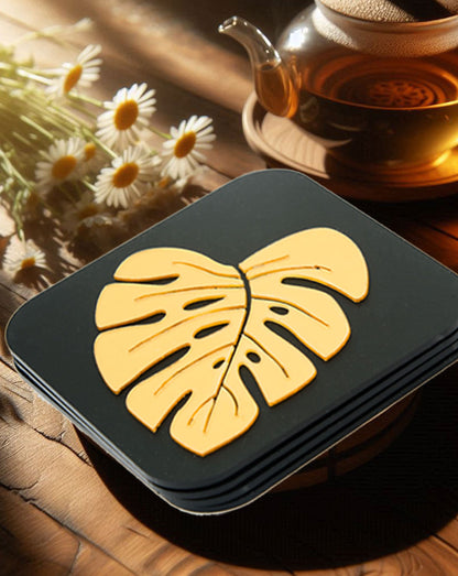 Exotic Jungle Leaf Gold Coasters