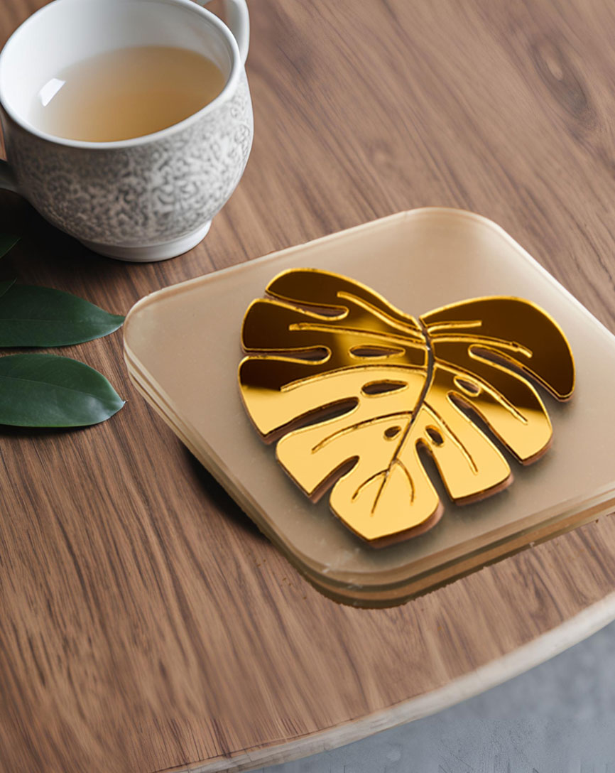 Exotic Jungle Leaf Gold Coasters