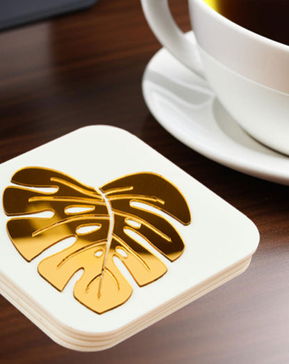 Exotic Jungle Leaf Gold Coasters