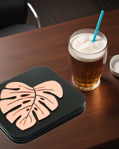 Exotic Jungle Leaf RoseGold Trivets