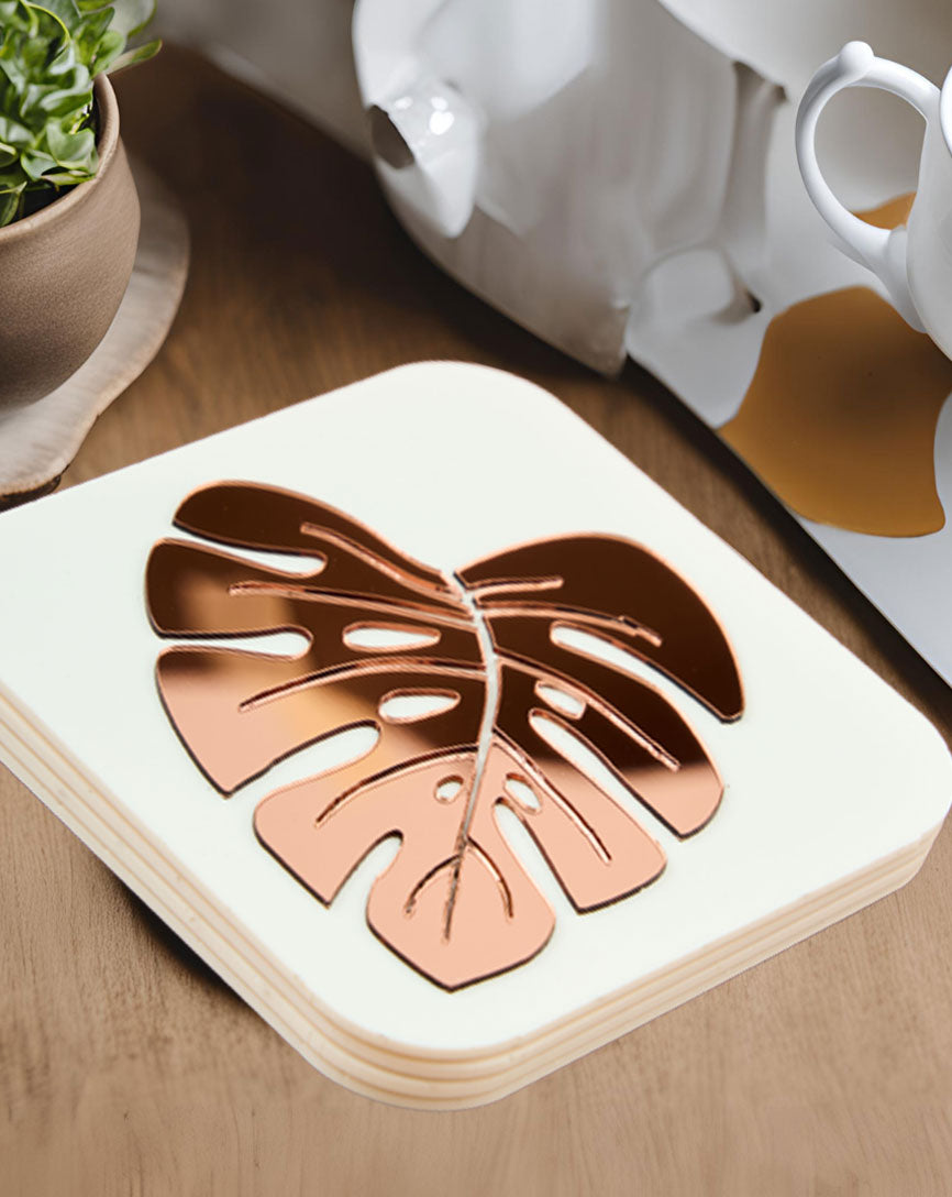 Exotic Jungle Leaf RoseGold Coasters