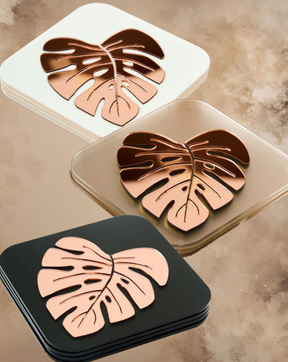 Exotic Jungle Leaf RoseGold Trivets